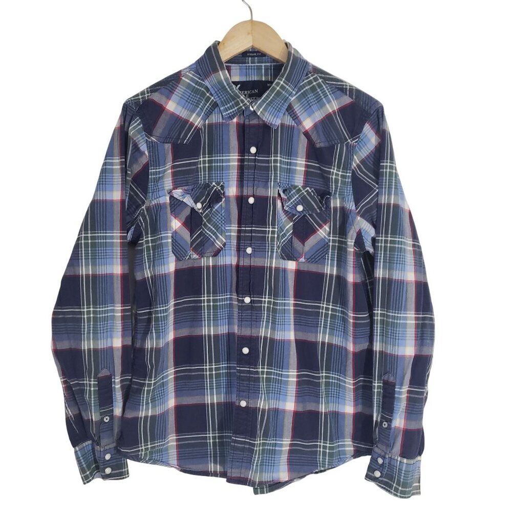 American Eagle Outfitters‎ Mens Plaid Button-Up Long Sleeve Shirt Size L Cotton